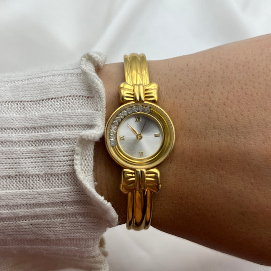 Rhinestone Bow Gold-Tone Watch
