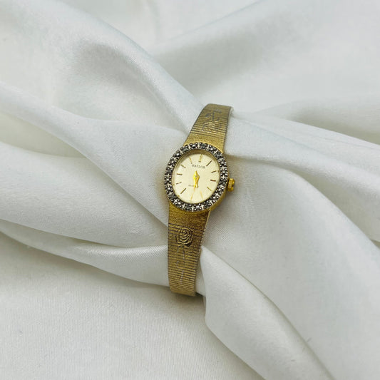 Baylor Flower Embossed Gold-Toned Watch