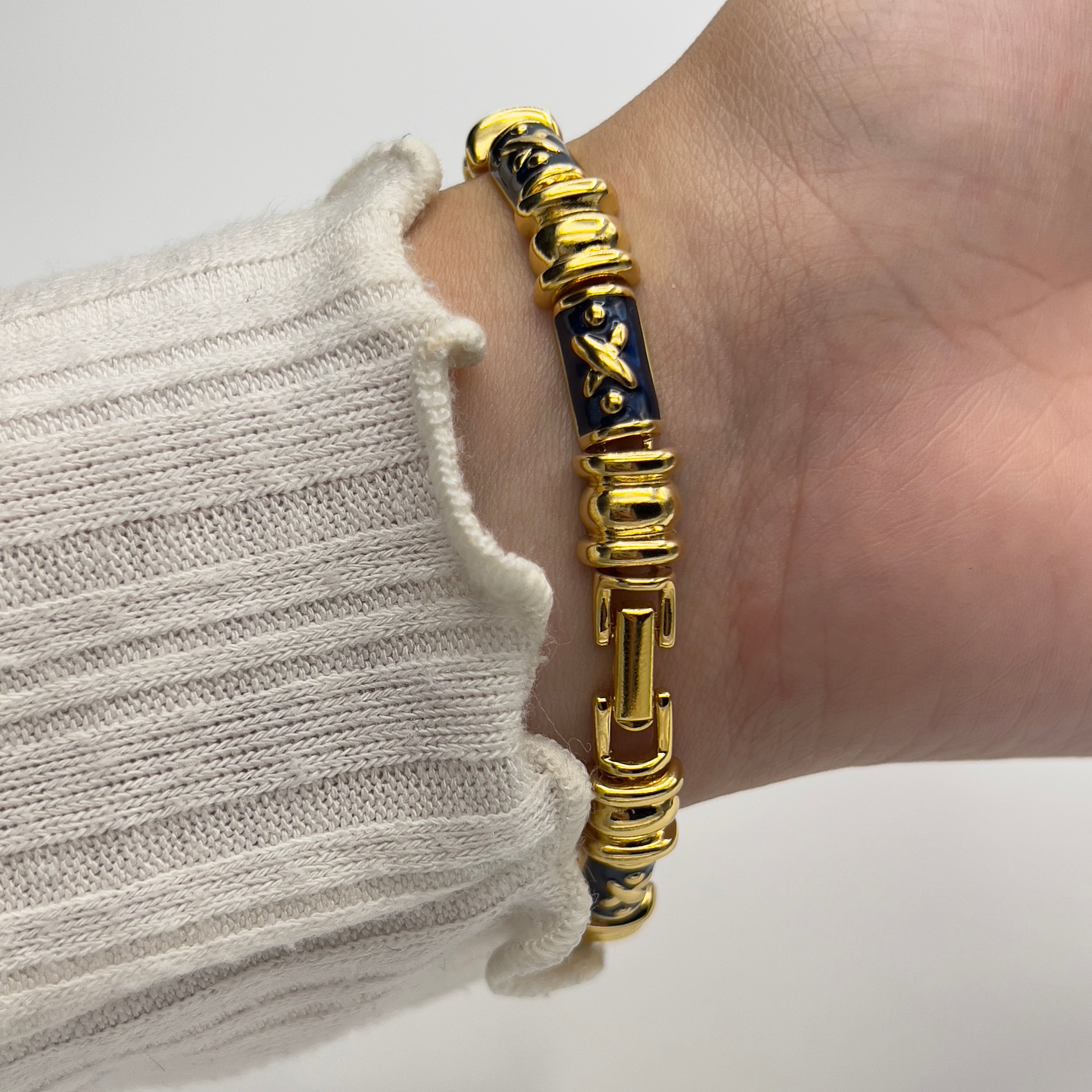 Gold-Toned Bracelet with Navy Blue Details