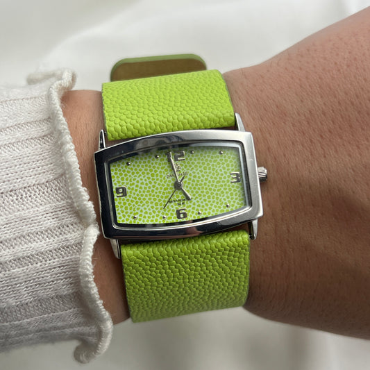 Green Textured Leather Watch