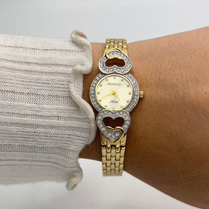 Gold-Toned Watch with Heart Diamanté