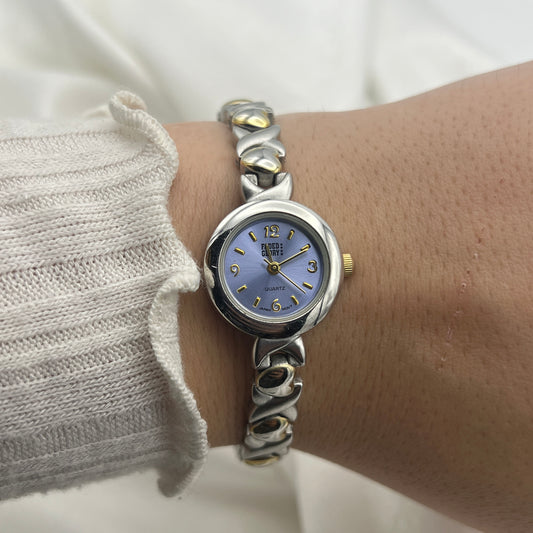 Two Tone Heart Strap Watch with Purple Dial