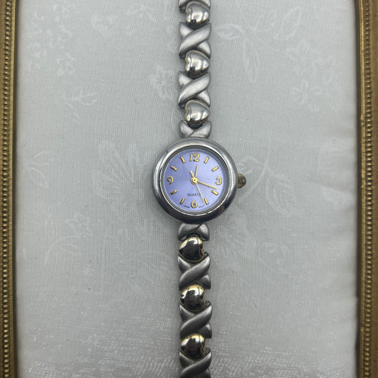 Two Tone Heart Strap Watch with Purple Dial
