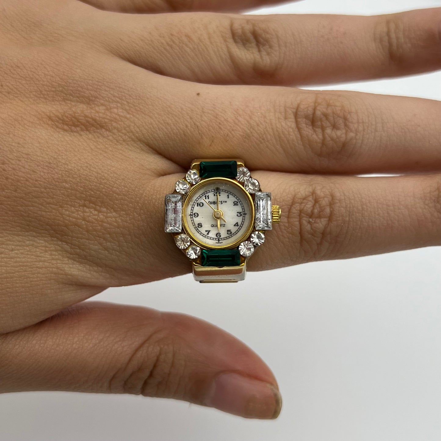 Emerald-Toned Baguette Watch Ring