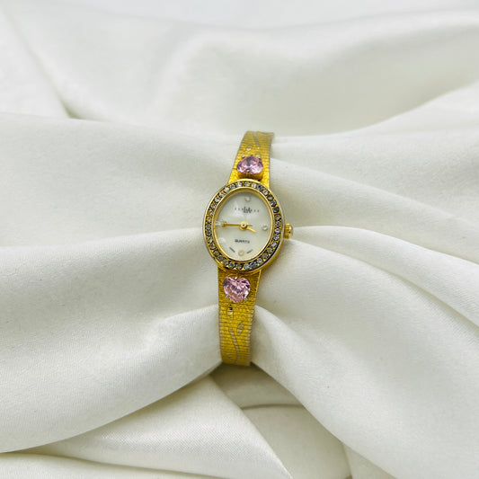 RARE Pink Heart Gold-Toned Watch