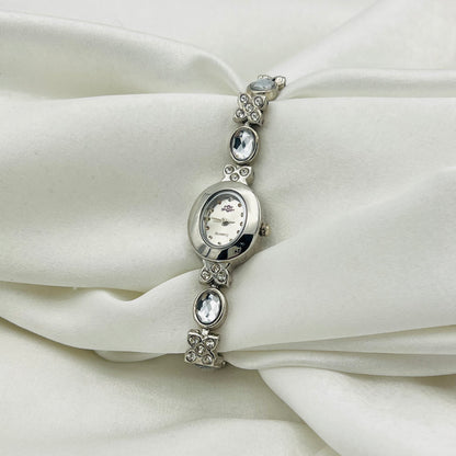 Silver-Toned Gemstone Watch