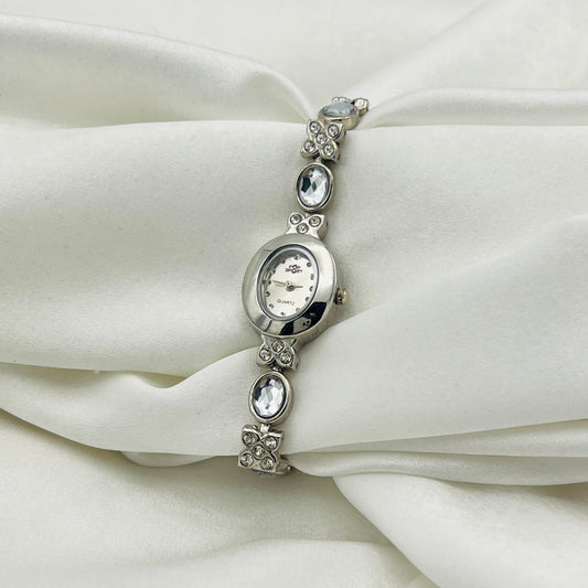 Silver-Toned Gemstone Watch