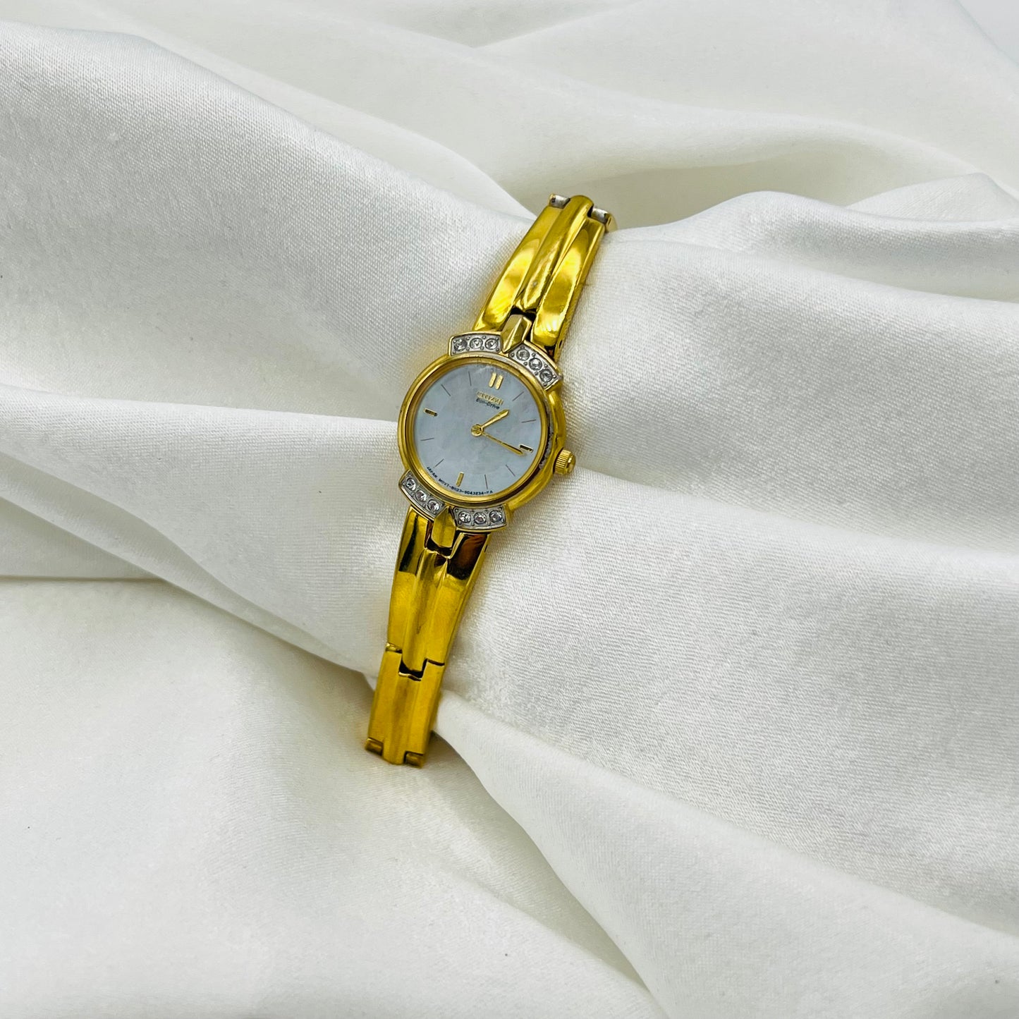 RARE Citizen Eco-Drive Diamanté Gold-Toned Watch with Mother of Pearl Dial