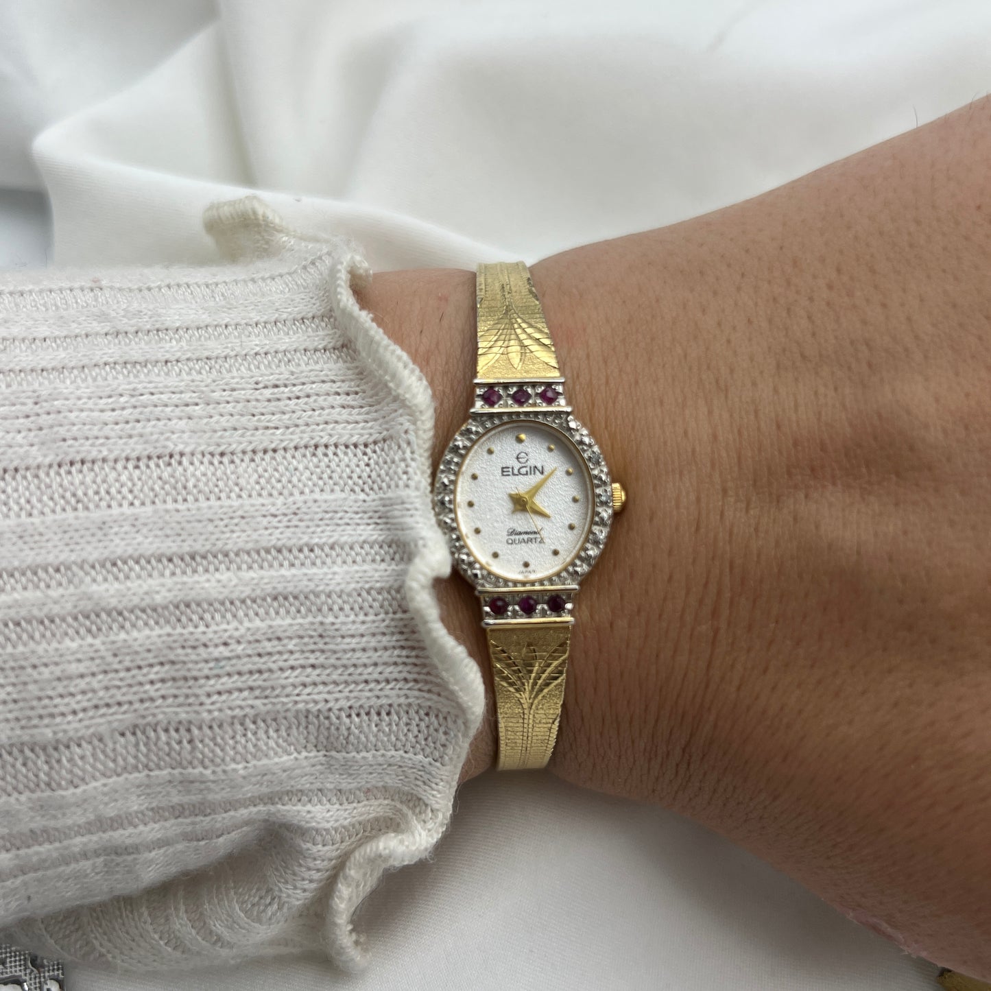 RARE Elgin Ruby Gold-Tone Embossed Watch