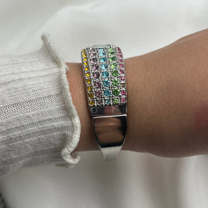 Multi-Colored Rhinestone Watch with Mother of Pearl Watch