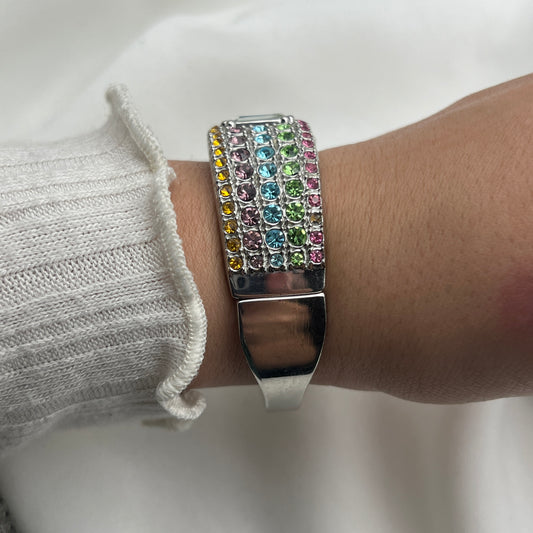 Multi-Colored Rhinestone Watch with Mother of Pearl Watch