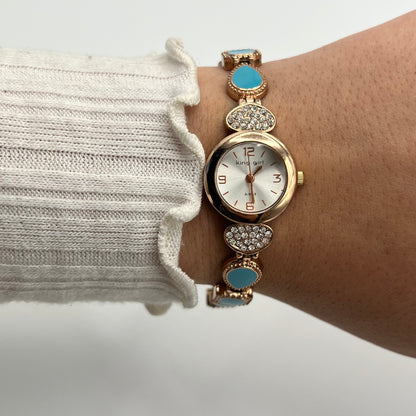 💙 Rose Gold-Toned Watch with Blue Detailed