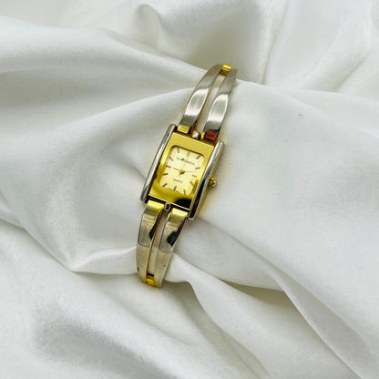 Gold-Toned Watch with Rectangle Dial