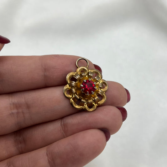 Red Stone Flower Charm