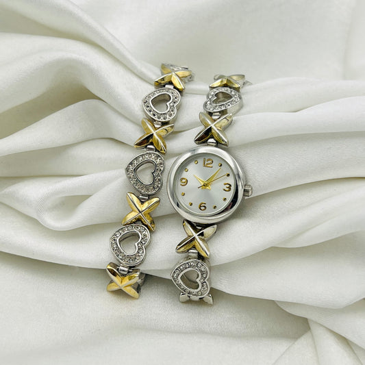 RARE Two-Toned Heart Watch & Bracelet Set