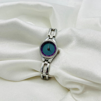 Silver-Toned Watch with Colored Dial