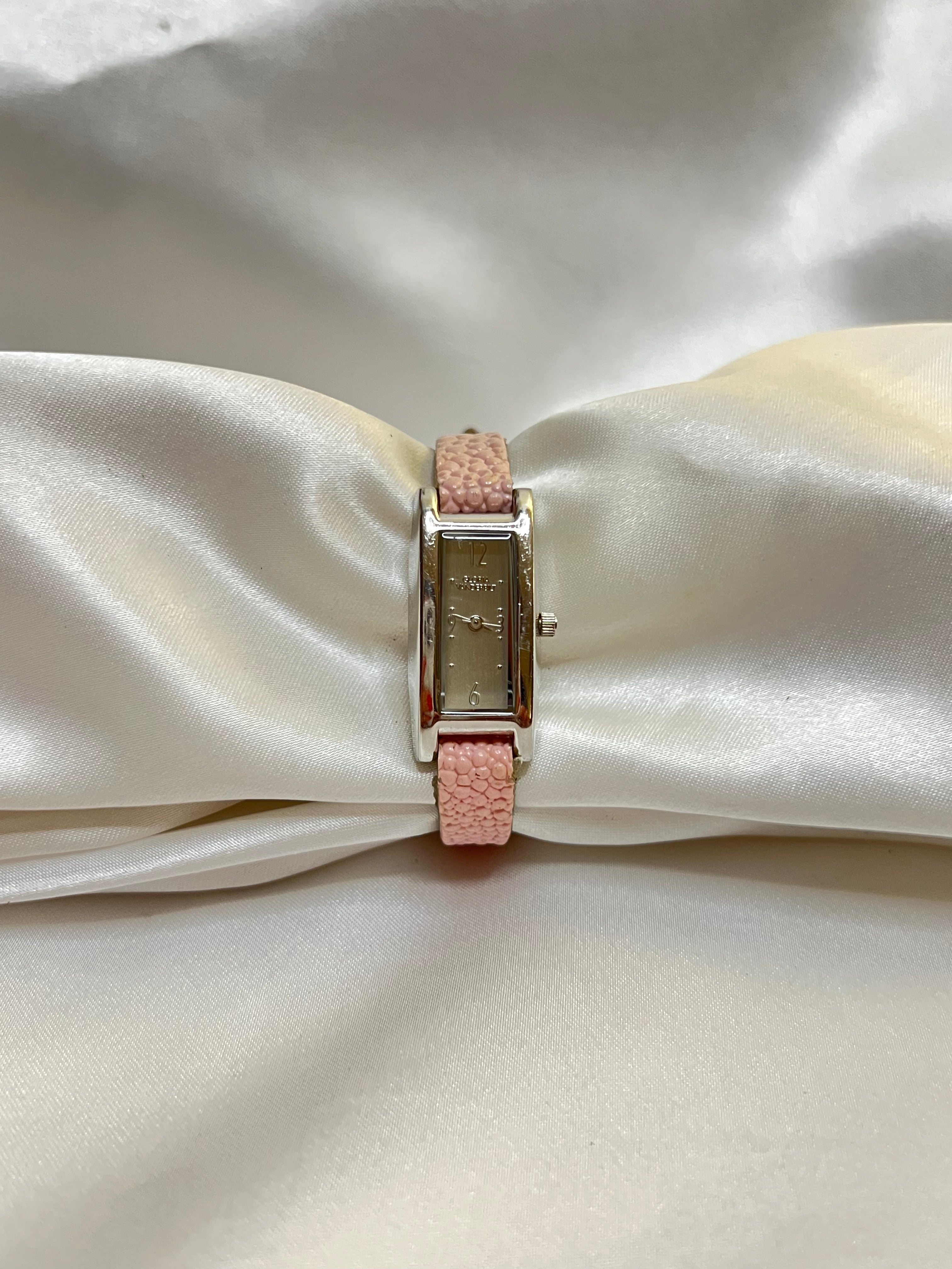 🤍💓 Silver Rectangle Face Pink Leather Strap Watch