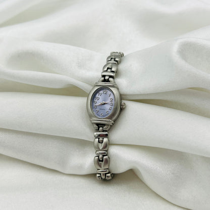 Silver-Toned Watch with Lilac Dial