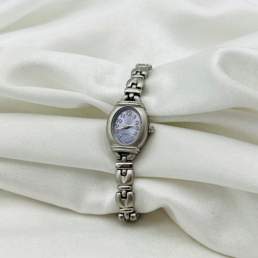 Silver-Toned Watch with Lilac Dial