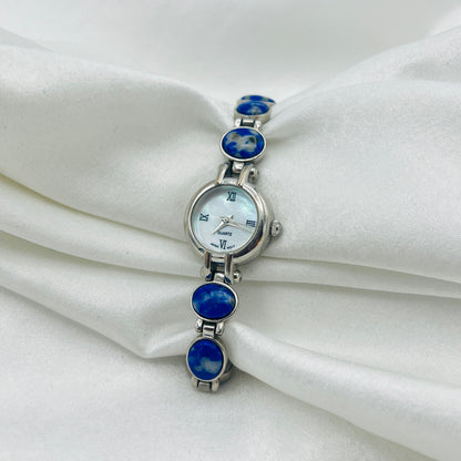 Blue Gemstone Watch with Mother of Pearl Dial