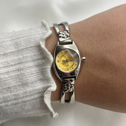 Flower Silver-Tone Watch with Golden Dial