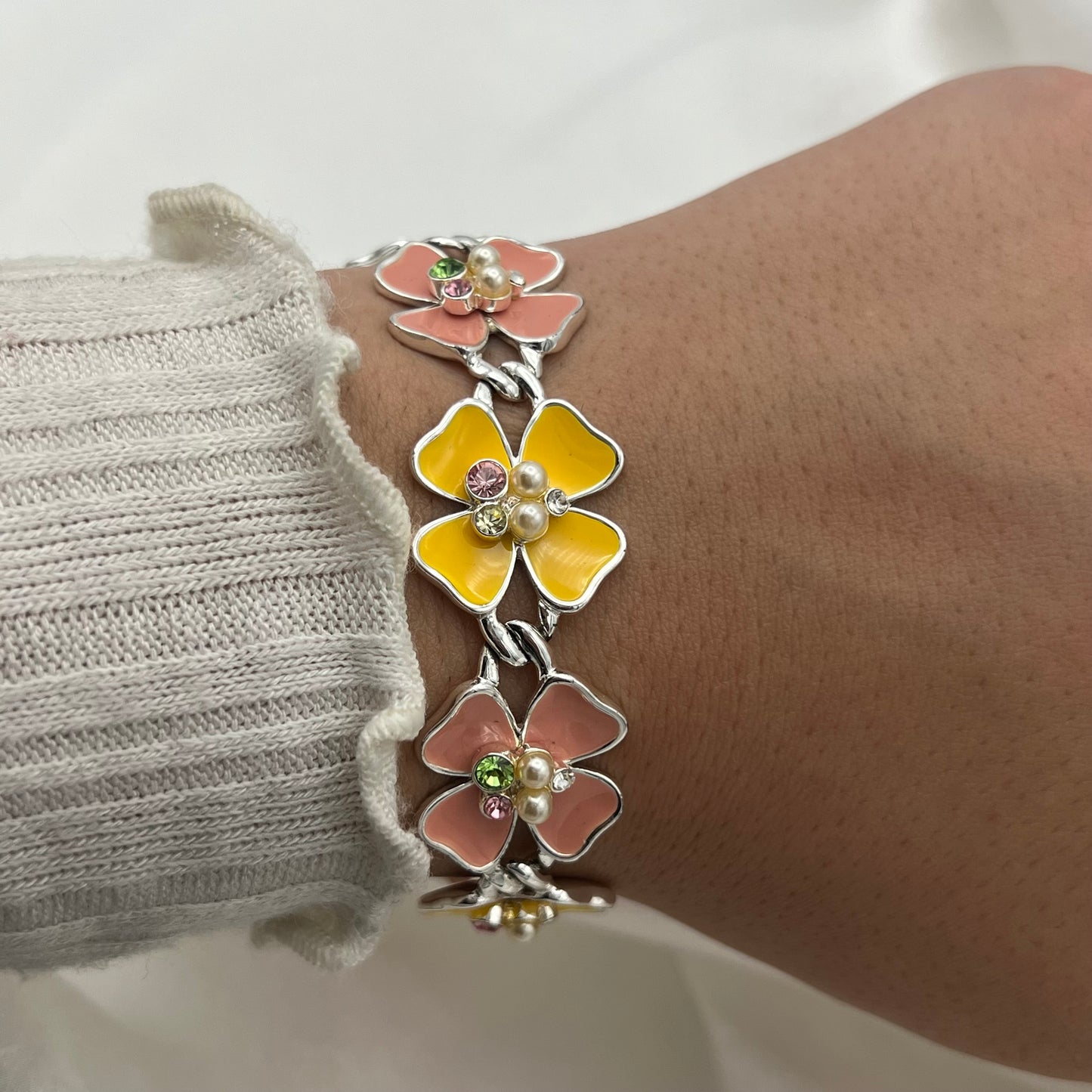 Yellow & Pink Flower Bracelet