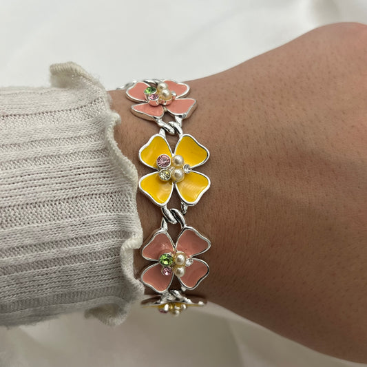 Yellow & Pink Flower Bracelet