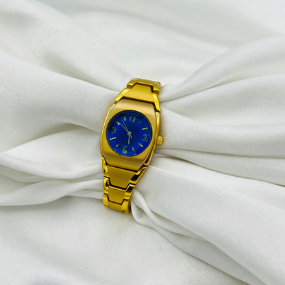 Gold-Toned Watch with Blue Dial