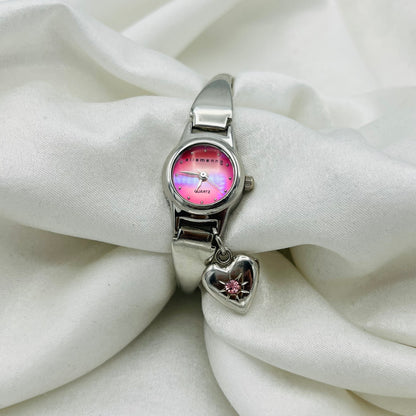 Pink Dial with Heart Charm Watch