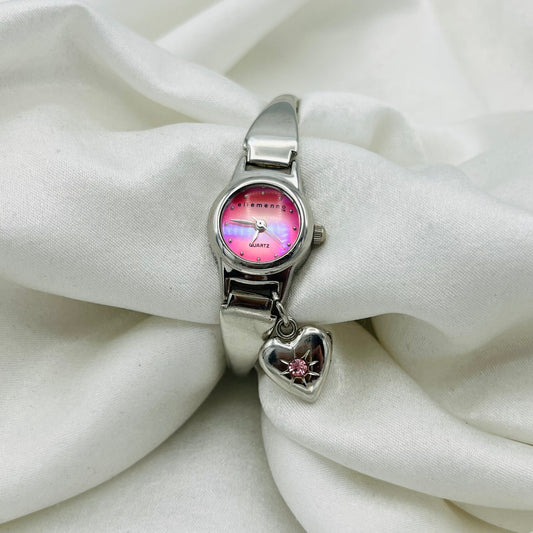 Pink Dial with Heart Charm Watch