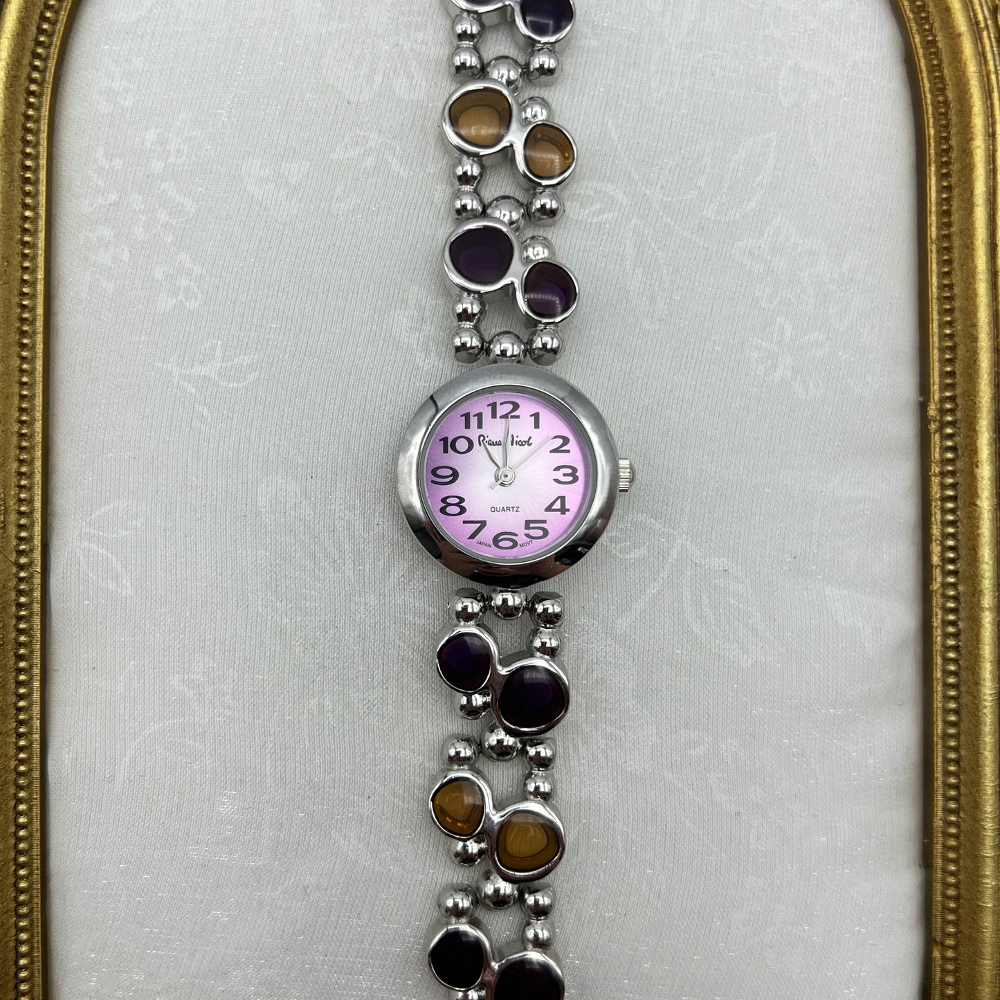 Glass Golden & Garnet Toned Cabochon Watch