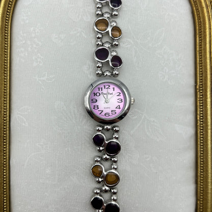 Glass Golden & Garnet Toned Cabochon Watch
