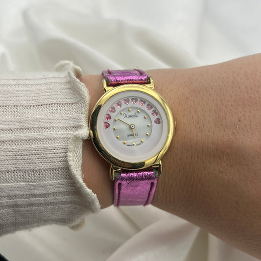 Cute Pink Heart Leather Watch