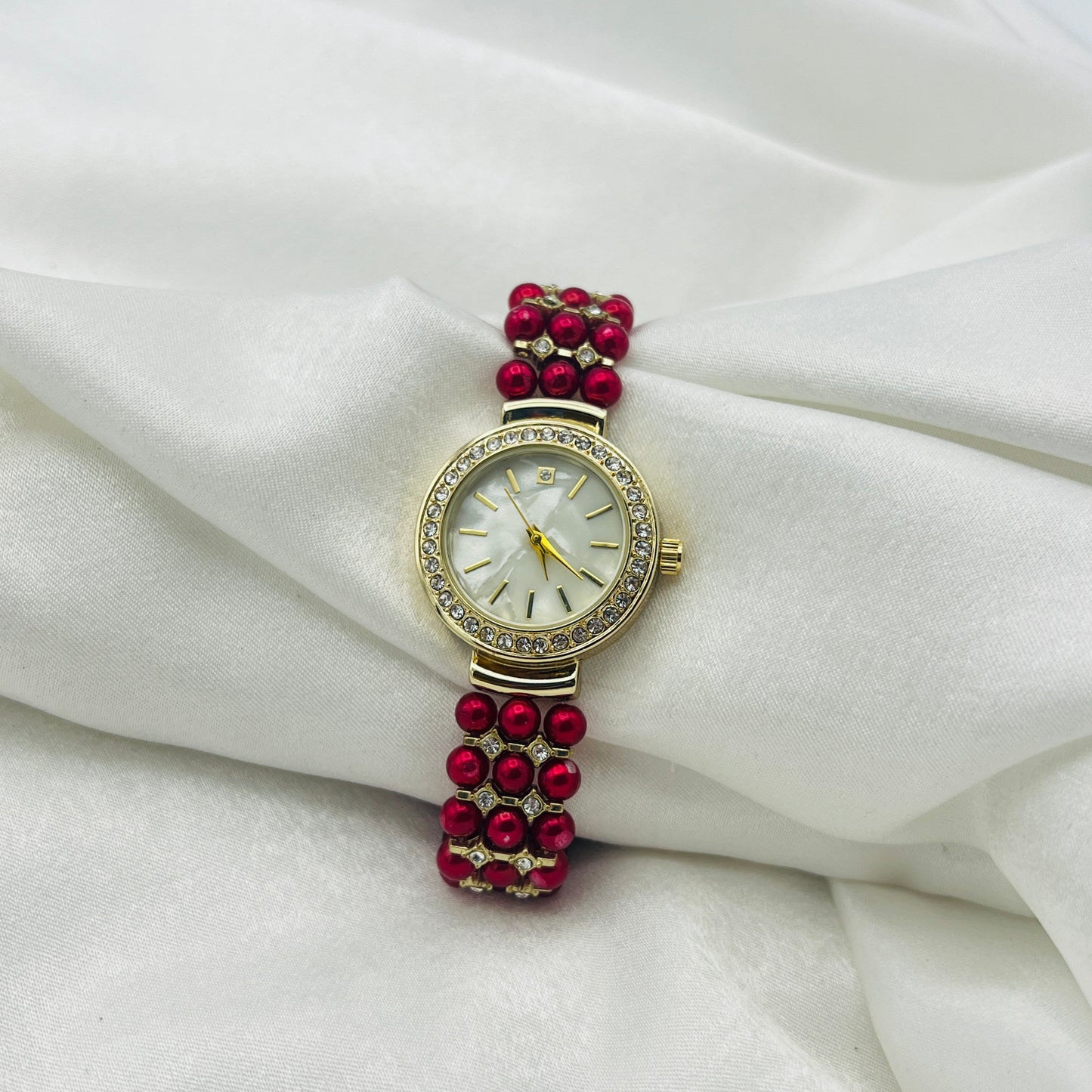 Red Beaded Diamanté Watch
