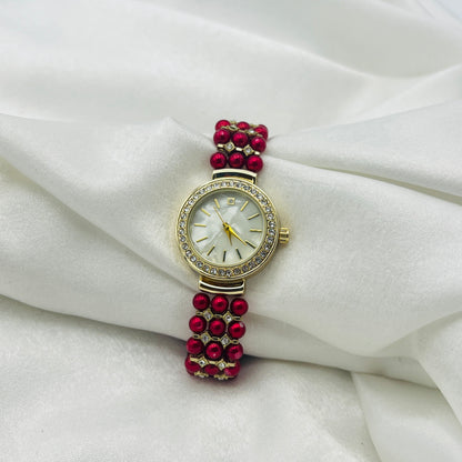 Red Beaded Diamanté Watch