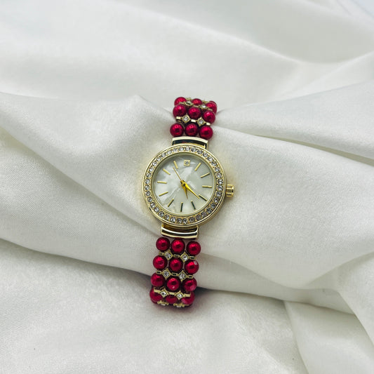 Red Beaded Diamanté Watch