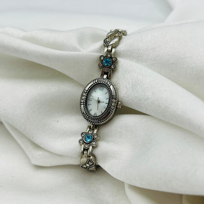 Blue Flower Diamanté Watch
