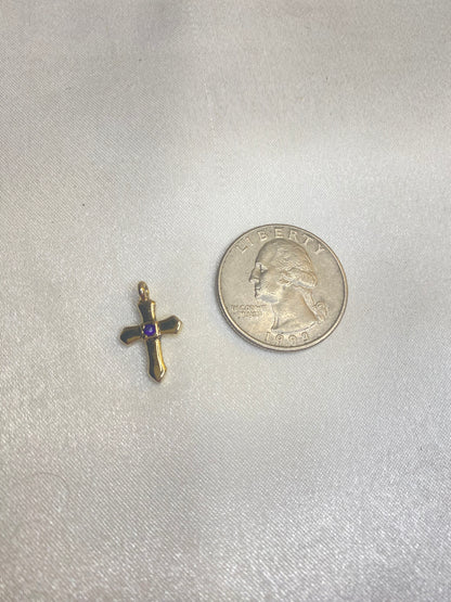 Gold Cross with Gemstone Charm
