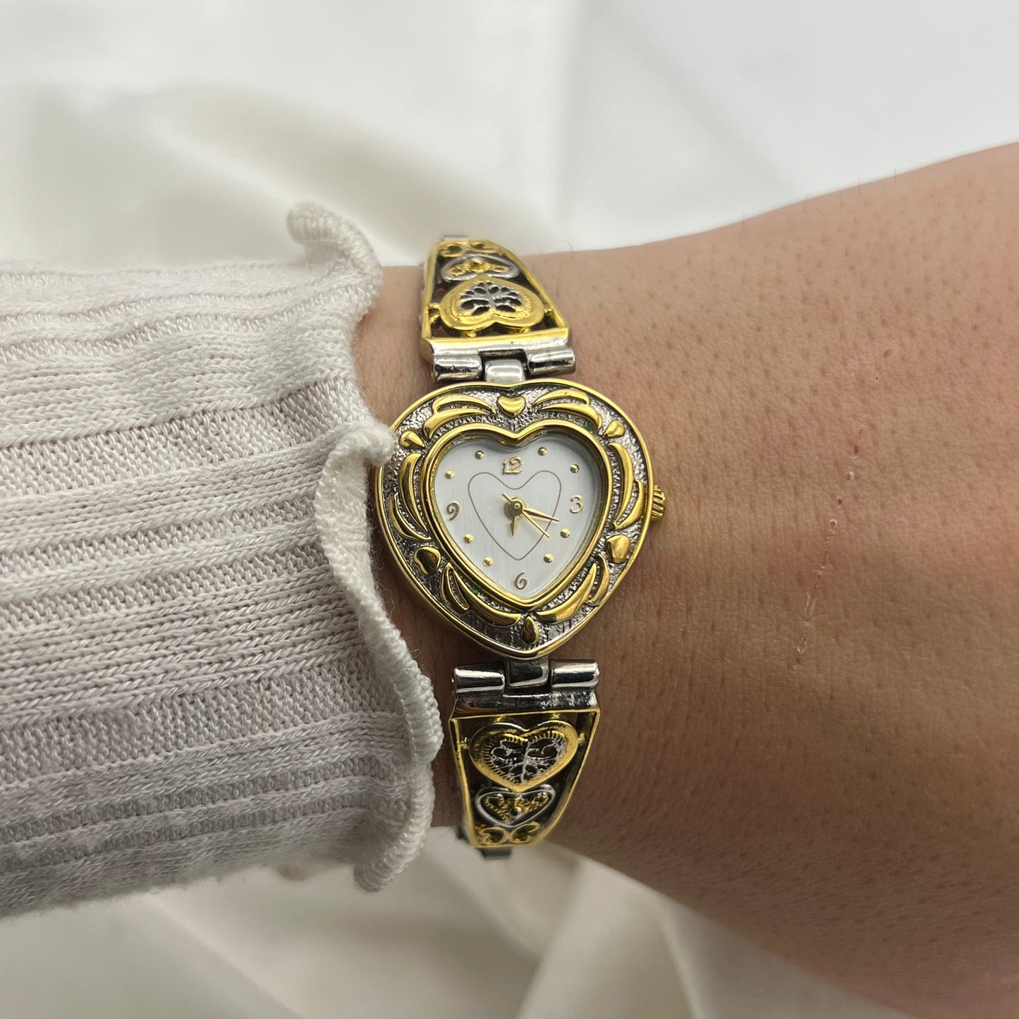 Intricate Two Tone Heart Dial Watch