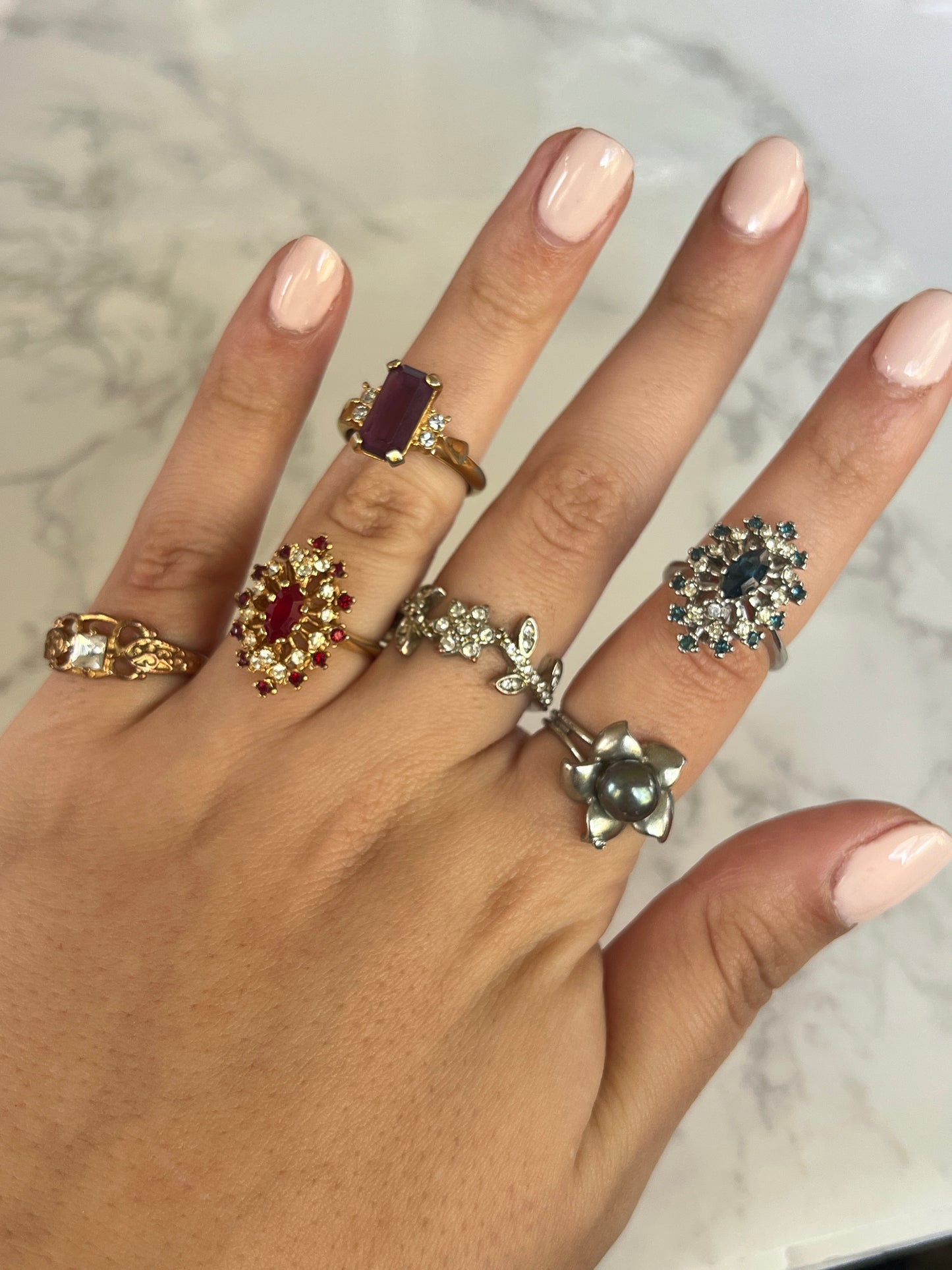 Art Nouveau Square Diamanté Ring