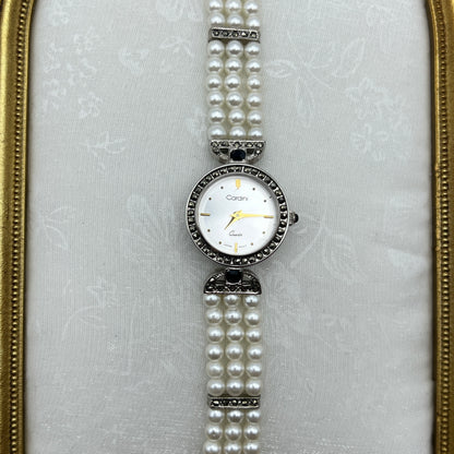 Pearl Diamanté Silver Tone Watch