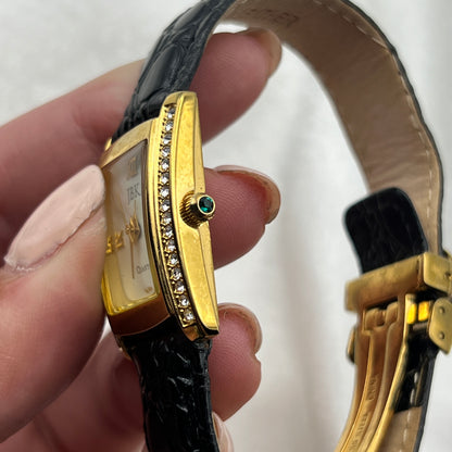 Gold Diamanté Leather Watch