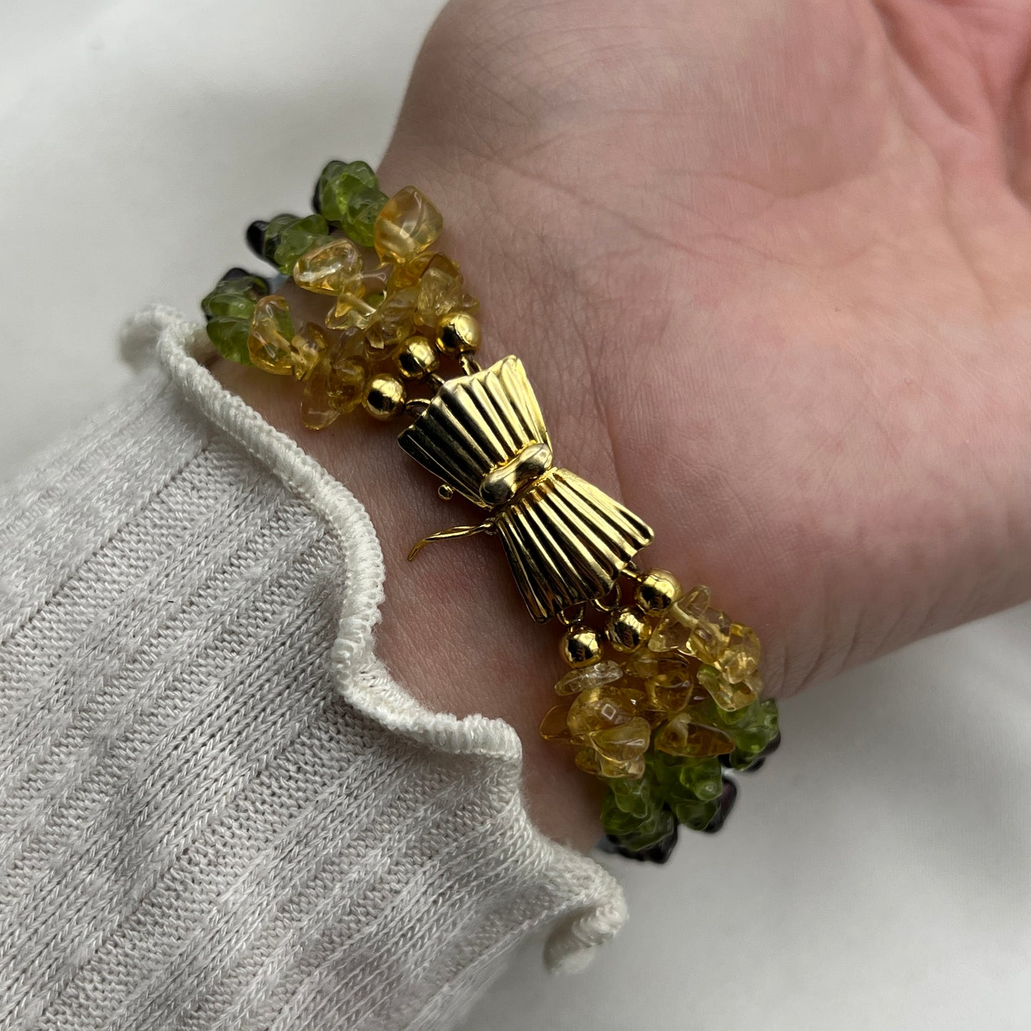 Stunning Lucoral Multi-Strand Gemstone Watch with Mother of Pearl Dial