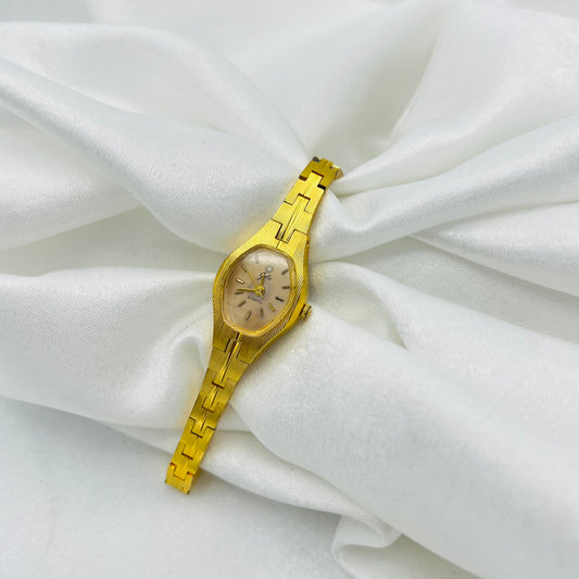 Gold-Toned Watch with Pink Dial