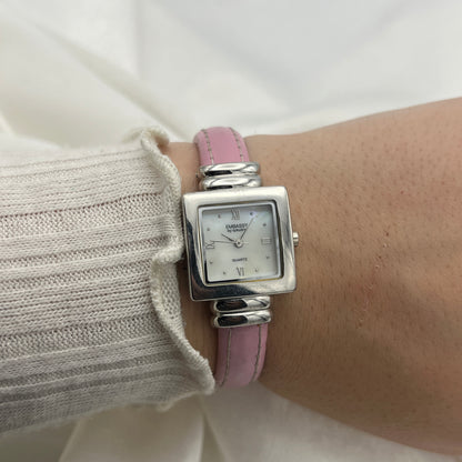 Embassy by Gruen Pink Leather Watch with Mother of Pearl Dial