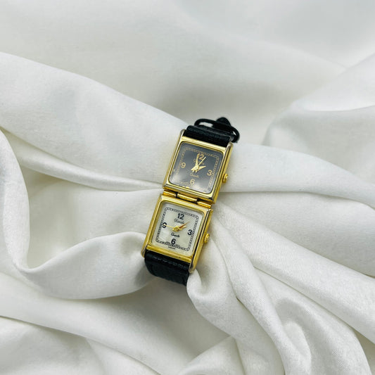 RARE Dual-Dial Watch with Leather Band