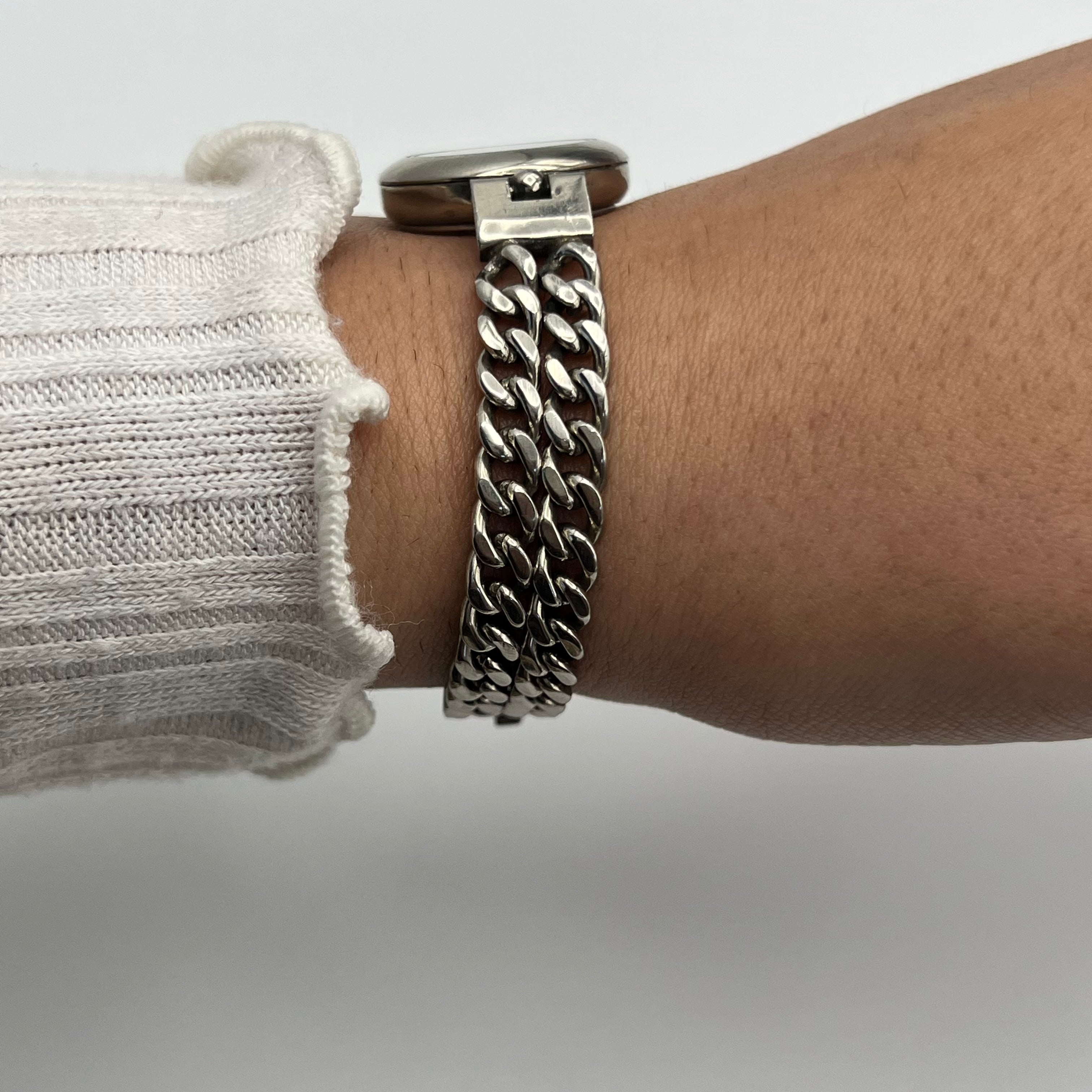 Silver-Toned Watch with Double Chain Strap