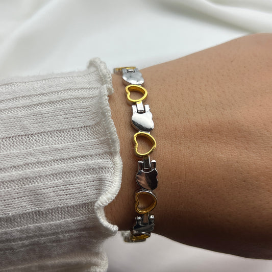 Two-Tone Heart Bracelet