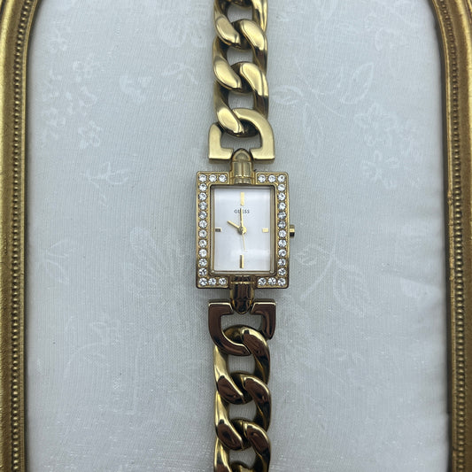 Gold-Toned Diamanté Guess Chain Watch