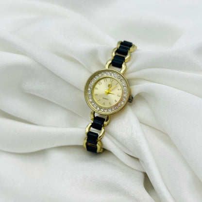 🖤 Gold-Toned Watch with Black Detailing